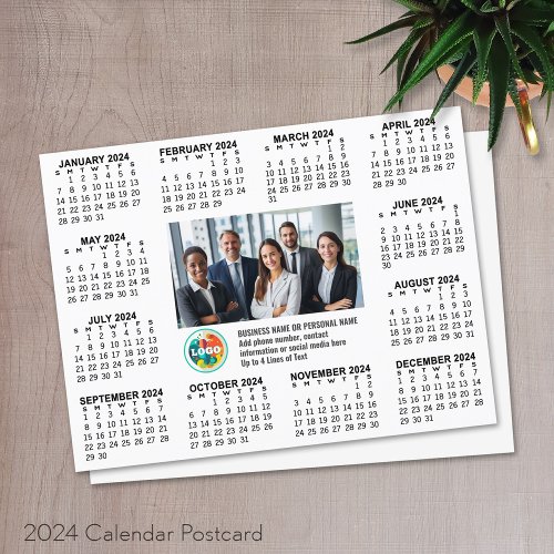 2024 Calendar with logo Photo and Text _ Business Postcard