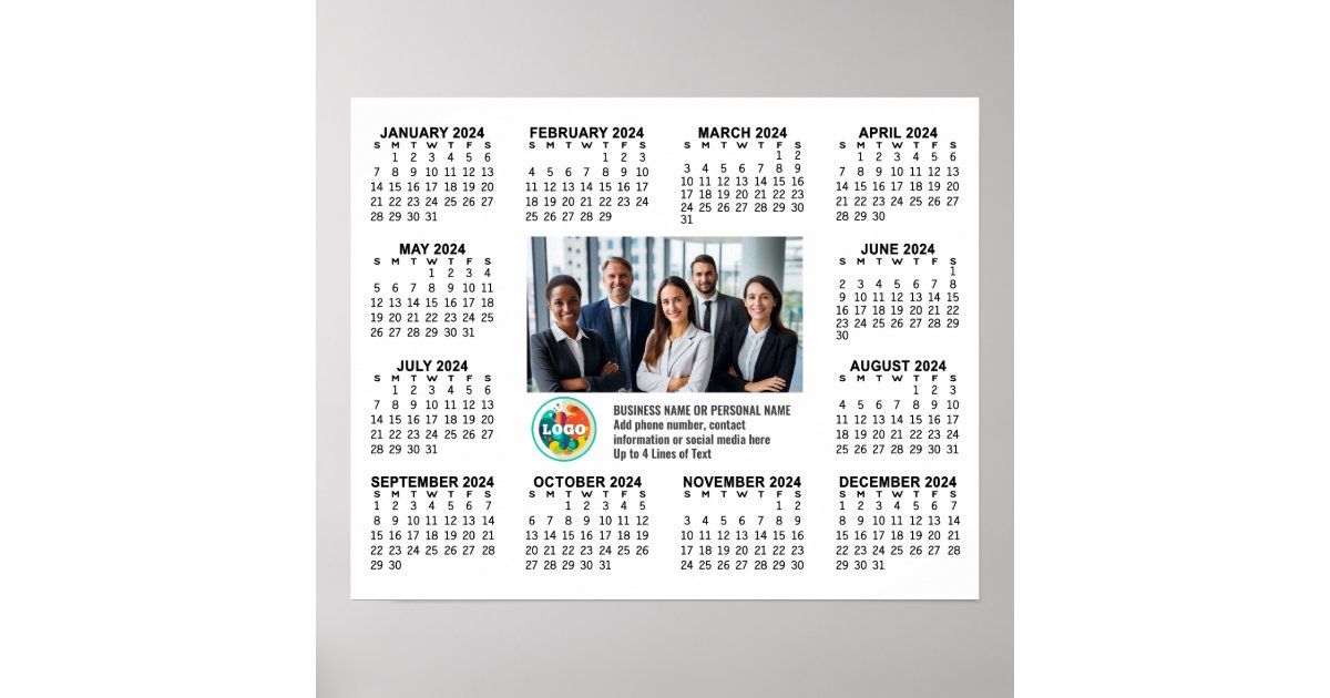 2024 Calendar with logo, Photo and Text - Business Poster