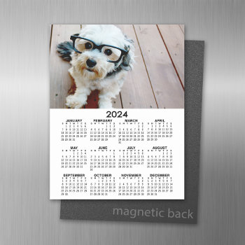 2024 Calendar With Photo Basic Black White Minimal Magnetic Dry Erase Sheet by BusinessStationery at Zazzle