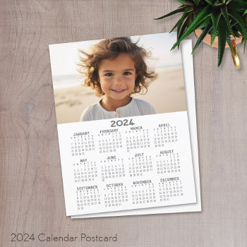 2024 Calendar With Photo Basic Grey White Postcard by BusinessStationery at Zazzle