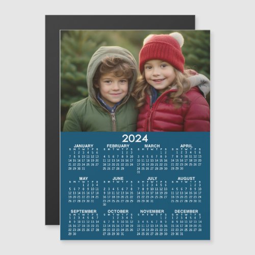 2024 Calendar with Photo Blue White Magnetic Card