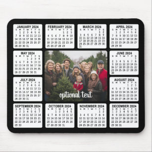 2024 Calendar with Photo in the Center Black White Mouse Pad