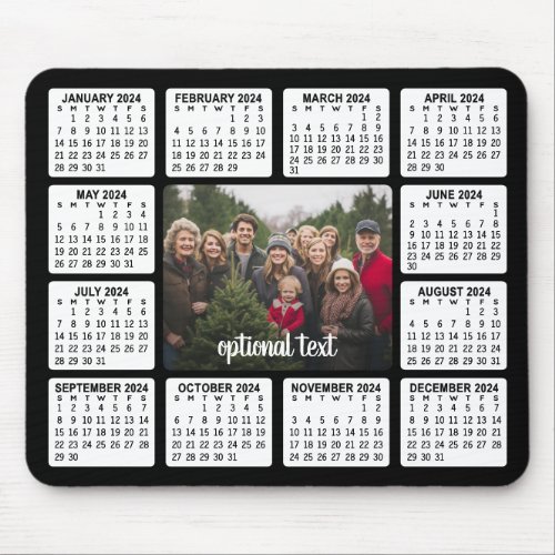 2024 Calendar with Photo in the Center Black White Mouse Pad