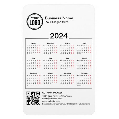 2024 Calendar with QR Code for Company Marketing Magnet