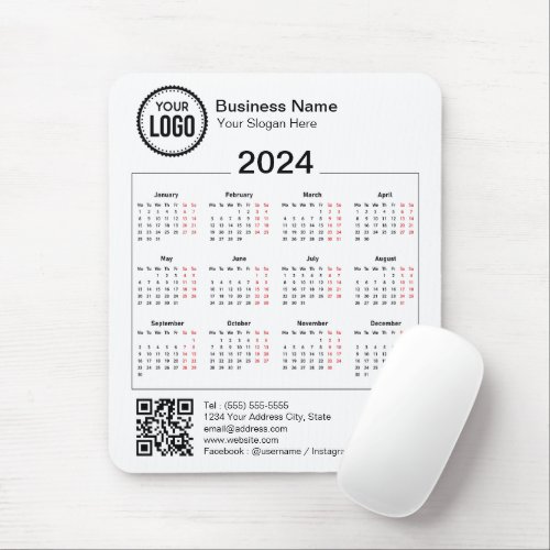 2024 Calendar with QR Code for Company Marketing Mouse Pad