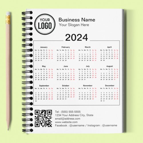 2024 Calendar with QR Code for Company Marketing Notebook