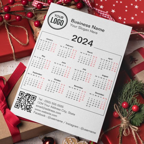 2024 Calendar with QR Code for Company Marketing Postcard