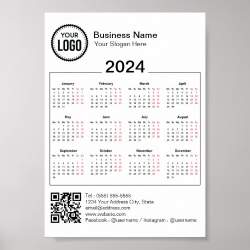 2024 Calendar with QR Code for Company Marketing Poster