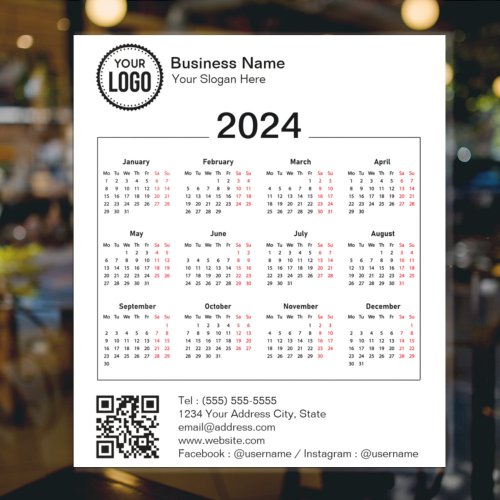2024 Calendar with QR Code for Company Marketing Sticker