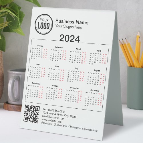 2024 Calendar with QR Code for Company Marketing Table Tent Sign