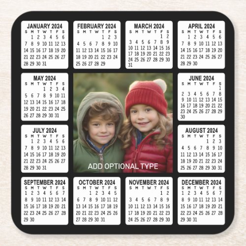 2024 Calendar with Square Photo in the Center Square Paper Coaster