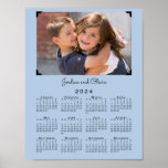 2024 Calendar with Your Photo and Name Light Blue Poster<br><div class="desc">Perfect for putting in a binder, this 8.5" x 11" poster features a black 2024 calendar on a light blue background with your own photo and name(s). Replace the sample image and text in the sidebar. Your custom photograph has 4 *printed* black corners like those used in scrapbooks. A subtle...</div>