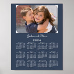 2024 Calendar with Your Photo and Name Navy Blue Poster<br><div class="desc">Perfect for putting in a binder, this 8.5" x 11" poster features a white 2024 calendar on a navy blue background with your own photo and name. Replace the sample image and text in the sidebar. Your custom photograph has 4 *printed* white corners like those used in scrapbooks. A subtle...</div>