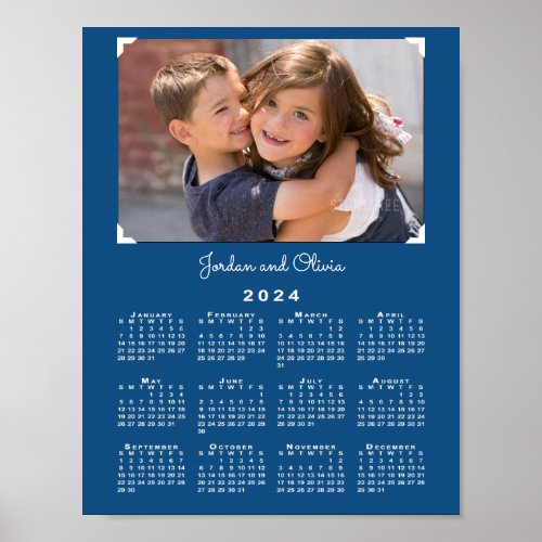 2024 Calendar with Your Photo and Name on Blue Poster