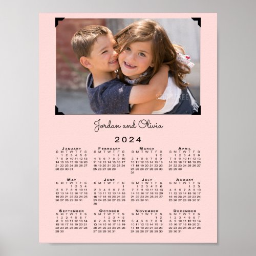 2024 Calendar with Your Photo and Name on Pink Poster