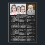 2024 Calendar Year Black | Custom 2 Photo Magnet<br><div class="desc">This personalized 2024 year monthly 5x7 calendar fridge magnet shows the days of the week for each month in bold easy-to-read white on a black background. Easily add your own horizontal and vertical photographs to the top. This is a simple, modern calendar magnet to help you conquer the new year....</div>