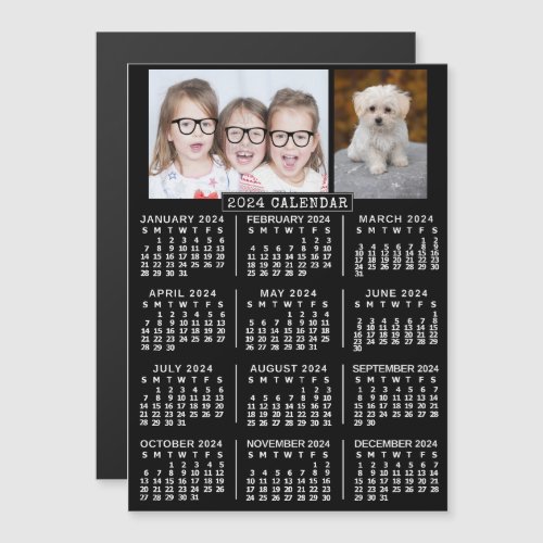 2024 Calendar Year Black  Custom 2 Photo Template Magnetic Invitation