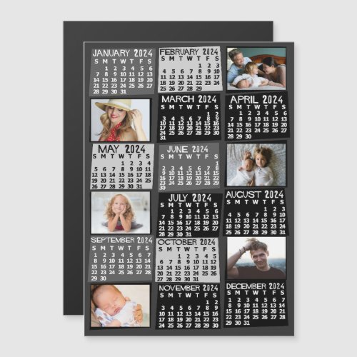 2024 Calendar Year Black Mod Custom Photo Collage Magnetic Invitation