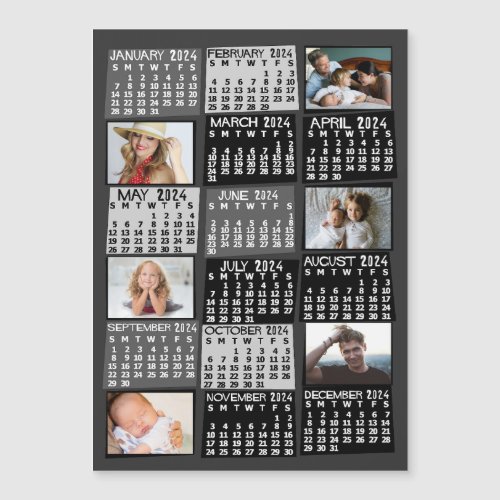 2024 Calendar Year Black Mod Photo Collage Magnet