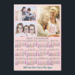 2024 Calendar Year Colorful Custom 3 Photo Magnet<br><div class="desc">This 2024 year, 3-photo and custom text / personalized monthly calendar magnetic card shows the days of the week for each month in bright colors. Each daily column is a different color, making it easier to read. Behind the rainbow of colors, the background is a light blush pink color -...</div>
