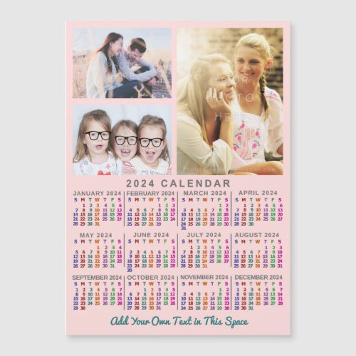2024 Calendar Year Colorful Custom 3 Photo Magnet