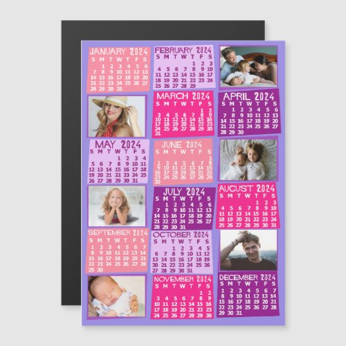 2024 Calendar Year Cute Mod Custom Photo Collage Magnetic Invitation