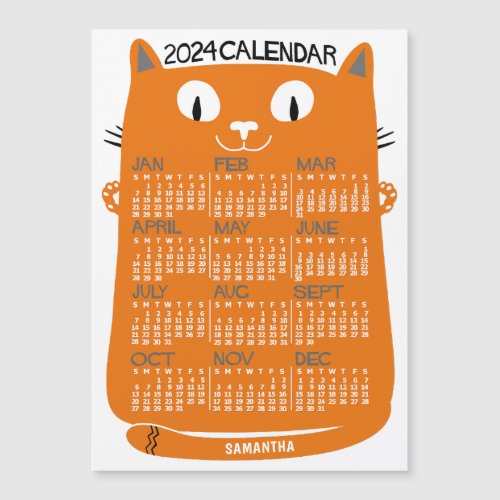 2024 Calendar Year Mid_Century Orange Cat Magnet
