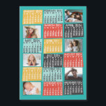 2024 Calendar Year Modern Photo Collage Magnet<br><div class="desc">This personalized 2024 year monthly calendar fridge magnet has a mid-century modern geometric look with asymmetrical color blocks and cut-out paper style typography. Use the easy templates to add six of your favorite photos (horizontal work best, but all shapes will automatically adjust to fit the frames). This vibrant, ultra-mod calendar...</div>