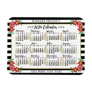 2024 Calendar Year Monthly Floral Stripes Custom Magnet