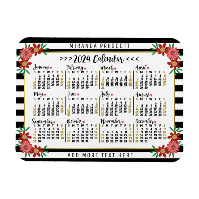 2024 Calendar Year Monthly Floral Stripes | Custom Magnet (Horizontal)
