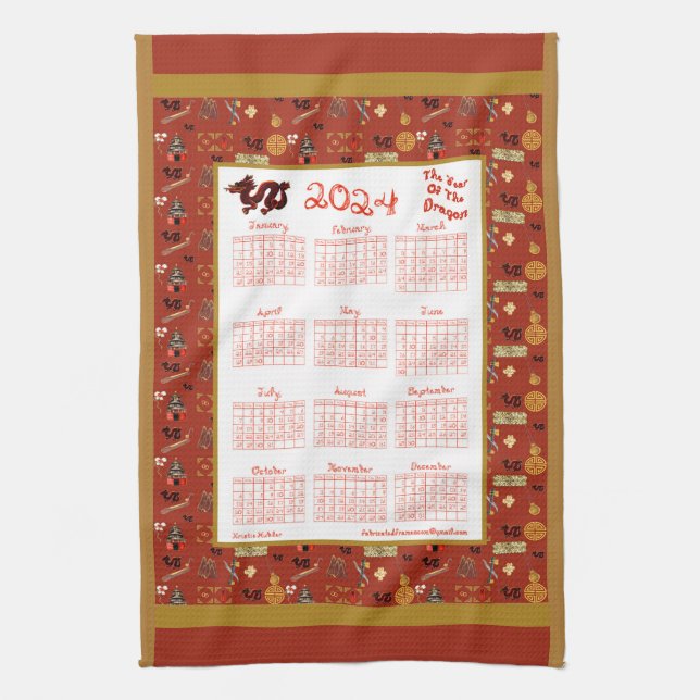 2024 Calendar Year Of The Dragon Chinese Favorites Kitchen Towel (Vertical)