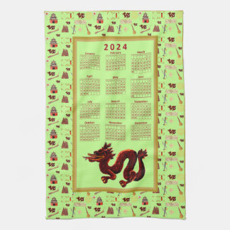 2024 Calendar Year of The Dragon Music Luck Kitchen Towel