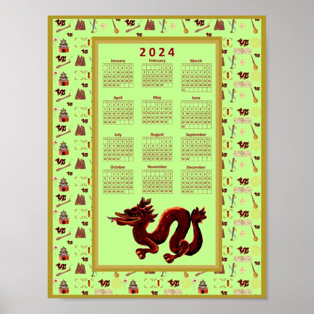 2024 Calendar Year of The Dragon Music Luck Poster (Front)