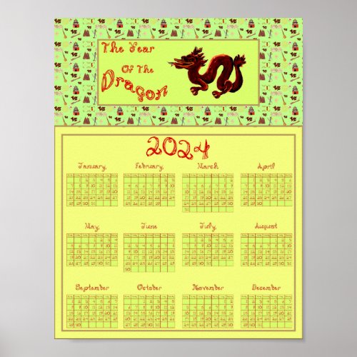 2024 Calendar Year Of The Dragon Printable Poster