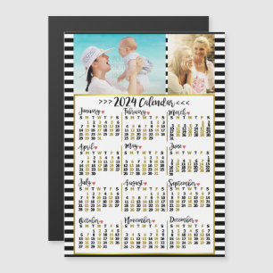 2024 Calendar Year Preppy Stripes Custom Photos Magnetic Invitation