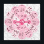 2024 Calendar Year Unique Boho Pink Flower Magnet<br><div class="desc">Keep track of the date in 2024 with this beautiful calendar fridge magnet. This unique design forms the shape of a flower, with the calendar months in a circle on its petals. It combines a retro hippie-bohemian look with modern colors and a trendy marble border. The colors are all shades...</div>