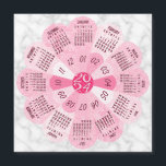 2024 Calendar Year Unique Boho Pink Flower Magnet<br><div class="desc">Keep track of the date in 2024 with this beautiful calendar fridge magnet. This unique design forms the shape of a flower, with the calendar months in a circle on its petals. It combines a retro hippie-bohemian look with modern colors and a trendy marble border. The colors are all shades...</div>