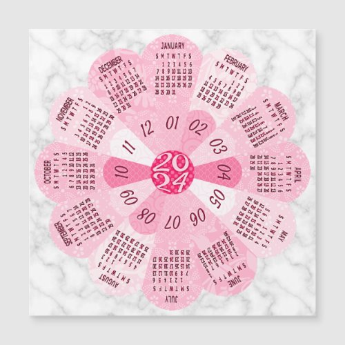 2024 Calendar Year Unique Boho Pink Flower Magnet