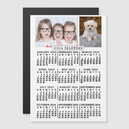 2024 Calendar Year White 2 Custom Photos Template Magnetic Invitation