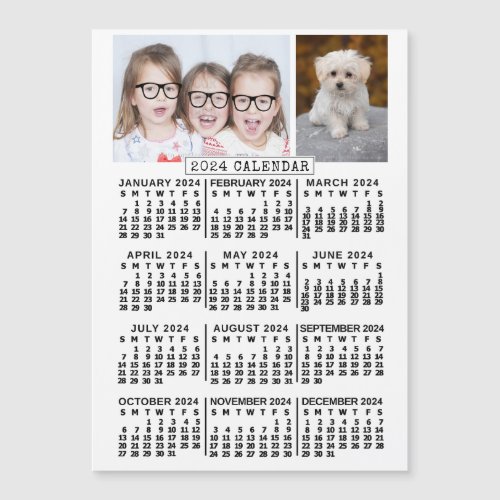 2024 Calendar Year White  Photo Template Magnet