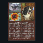 2024 Calendar Year Wood Custom 3 Photos Magnet<br><div class="desc">This 2024 year, 3-photo and custom text / personalized monthly calendar fridge magnet shows the days of the week for each month in classic, professional-looking white on a brown wood grain background. This is a simple, bold yearly calendar to help you conquer the new year. Always know what date it...</div>