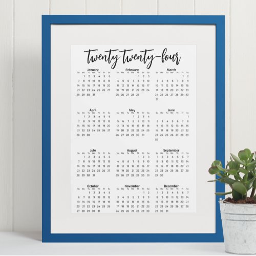 2024 Calendar Yearly  Script Modern Color Poster