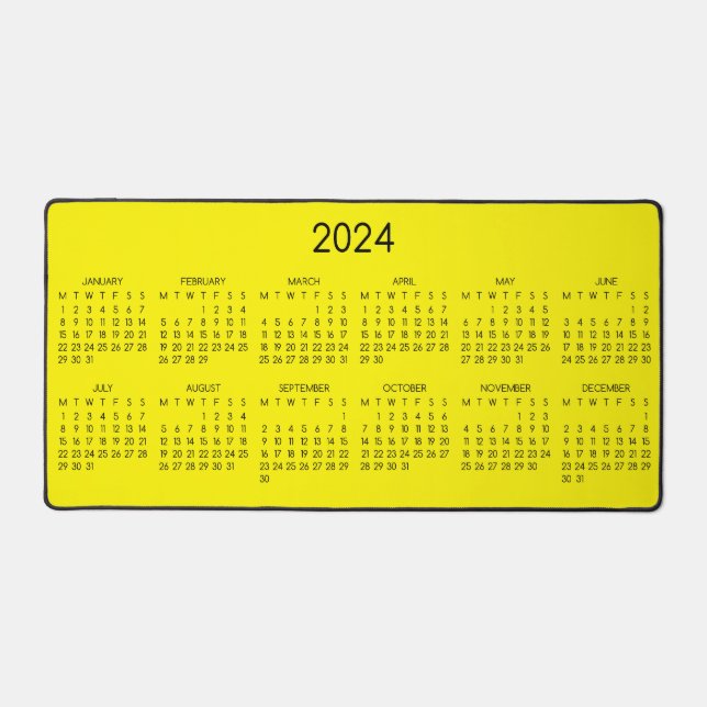 2024 Calendar Yellow Color Background  Desk Mat (Front)