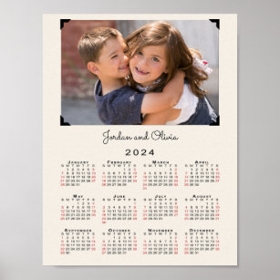 2024 Calendar Your Photo and Name on Beige Poster