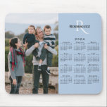 2024 Calendar Your Photo Monogram Name Light Blue Mouse Pad<br><div class="desc">Modern 2024 calendar features your photo on the left and your monogram and name above the vertical black calendar on the right on a light blue background. Replace the sample image and text with your own in the sidebar. Makes a great gift for family. If you'd like to change the...</div>