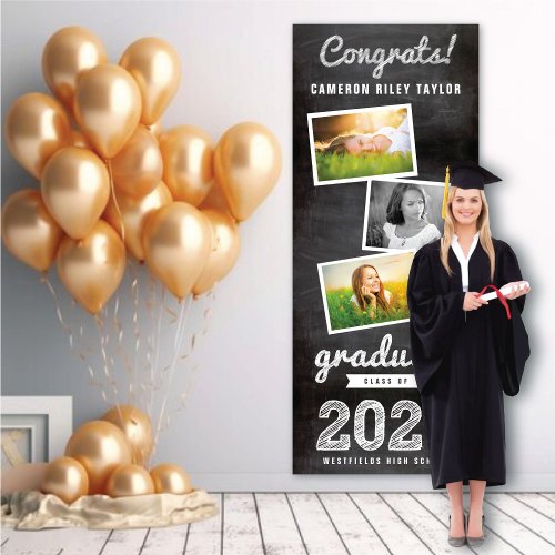 2024 Chalkboard Sketch 3 Photo Graduation Party Banner