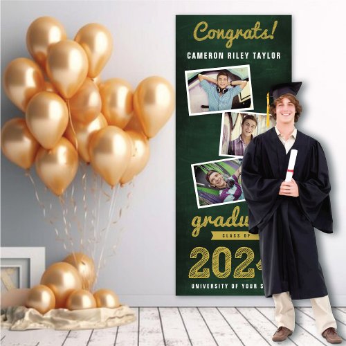 2024 Chalkboard Sketch 3 Photo Graduation Party Banner