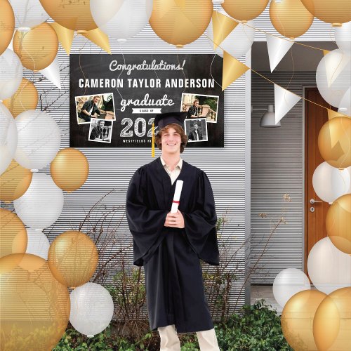 2024 Chalkboard Sketch 4 Photo Graduation Party Banner