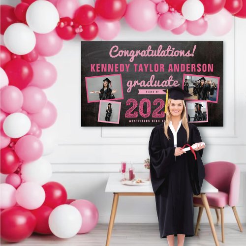 2024 Chalkboard Sketch 4 Photo Graduation Party Banner