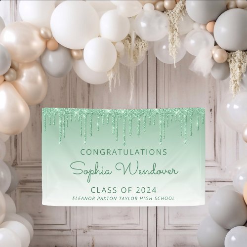 2024 Chic Green Glitter Drip Graduation Banner